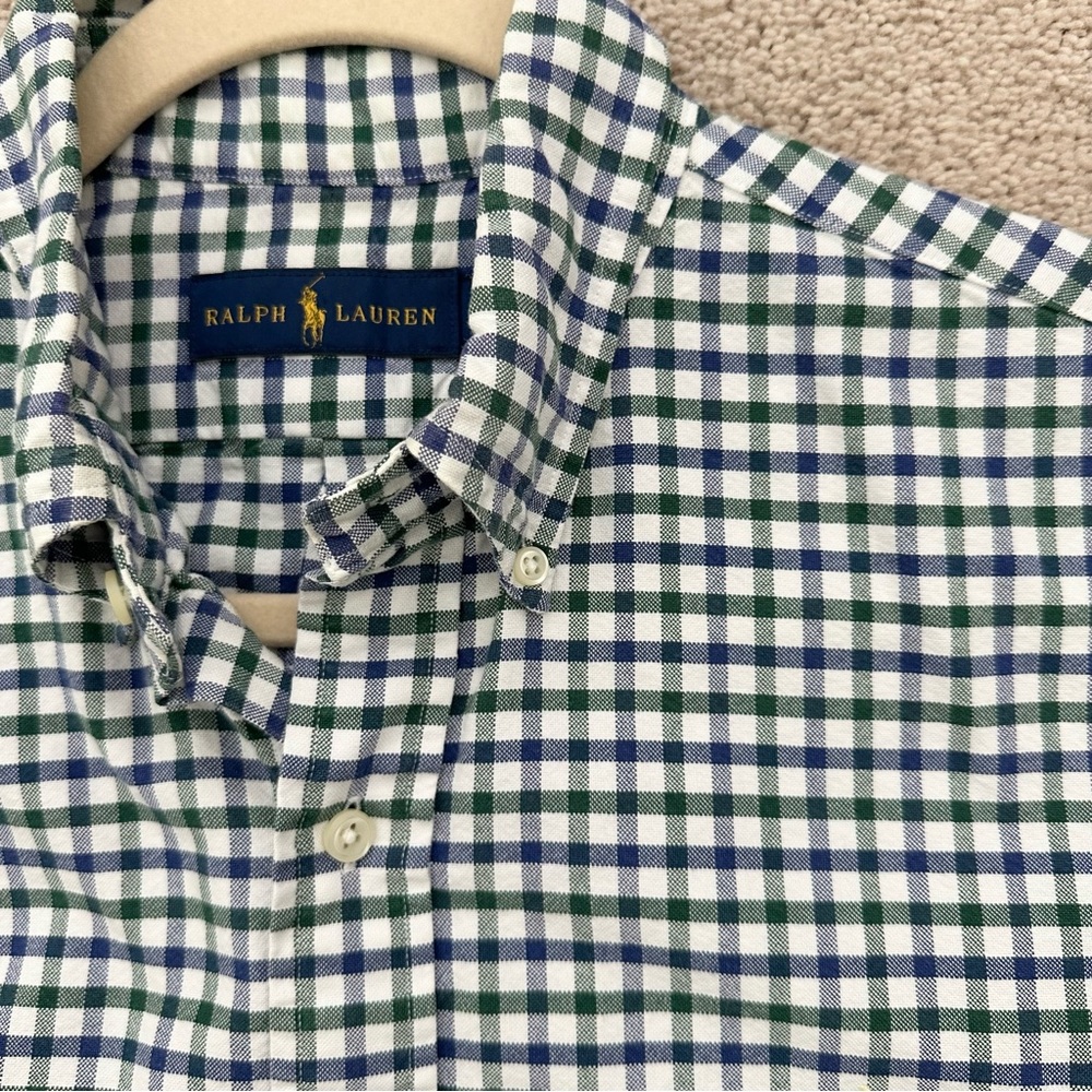 Ralph Lauren Blue, Green & White Checkered Oxford Shirt- Polo Button Down - Picture 5 of 17